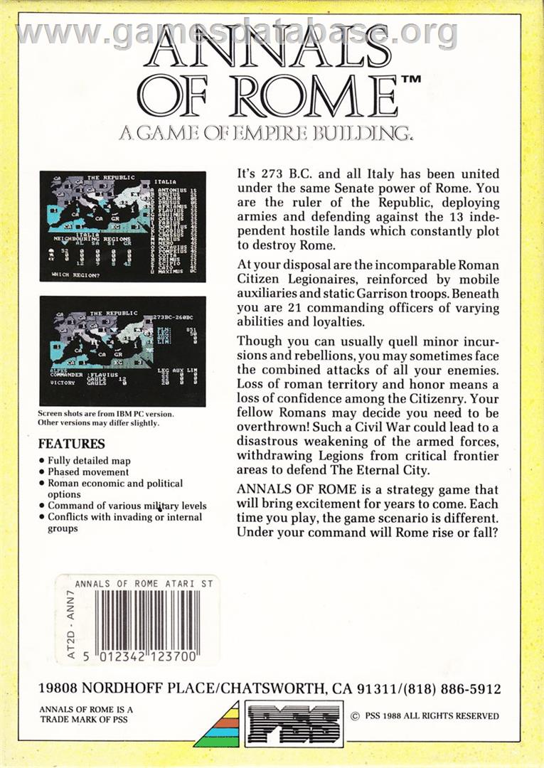 Annals Of Rome - Atari ST - Artwork - Box Back