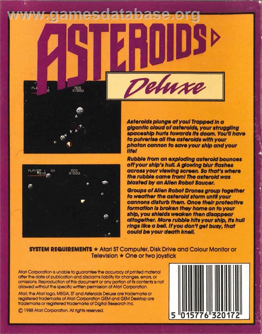 Asteroids Deluxe - Atari ST - Artwork - Box Back