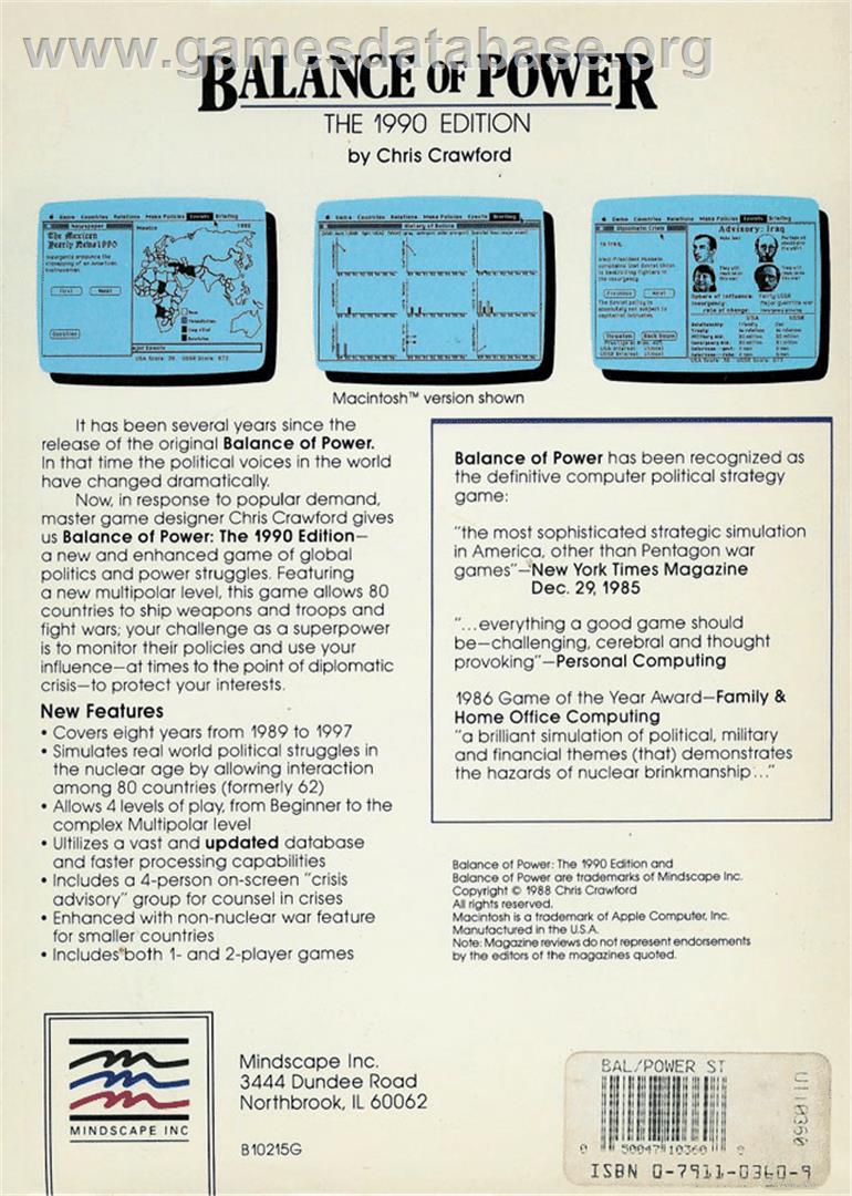 Balance Of Power - The 1990 Edition - Atari ST - Artwork - Box Back