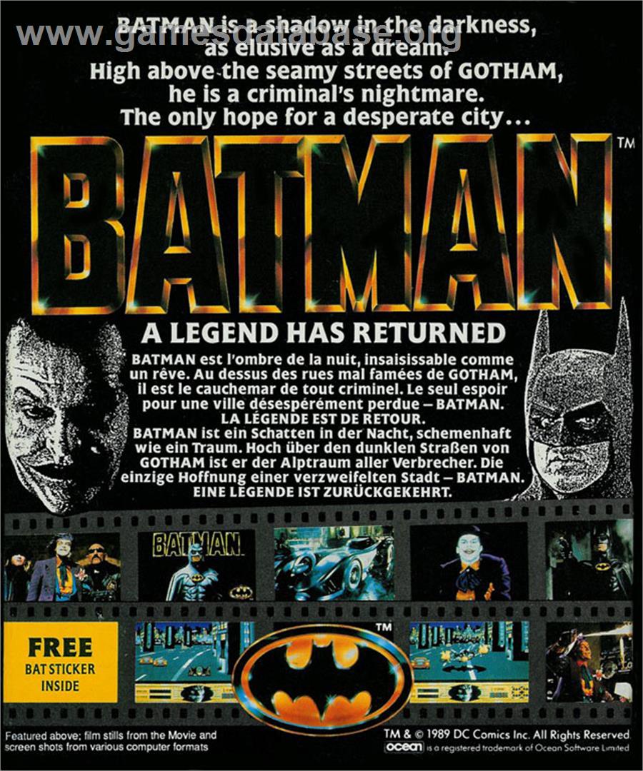 Batman: The Movie - Atari ST - Artwork - Box Back