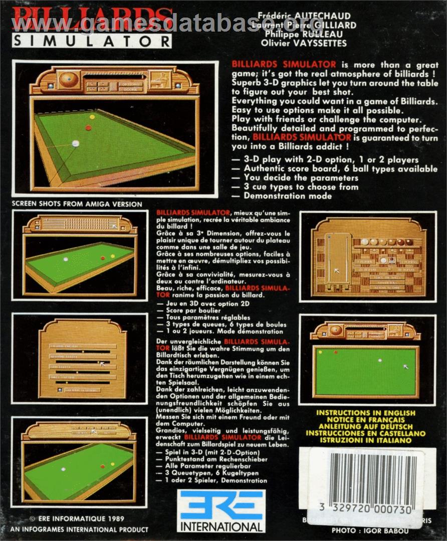 Billiards Simulator - Atari ST - Artwork - Box Back