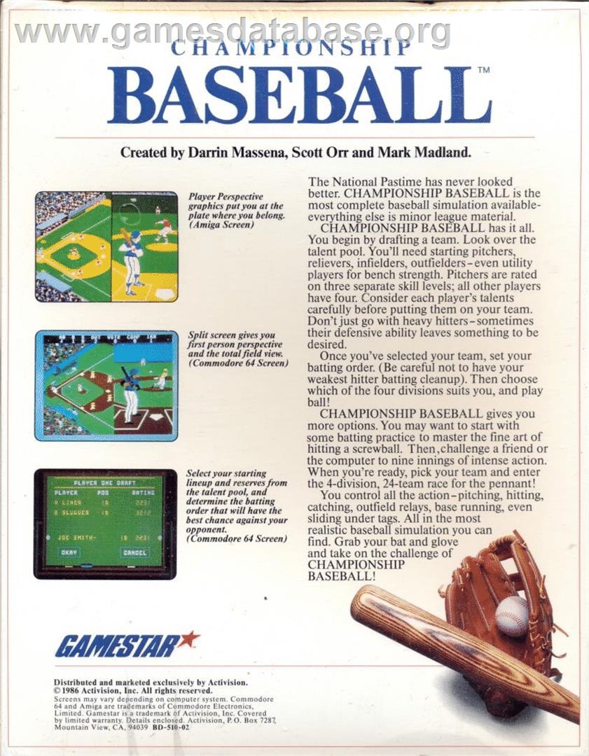 Championship Baseball - Atari ST - Artwork - Box Back
