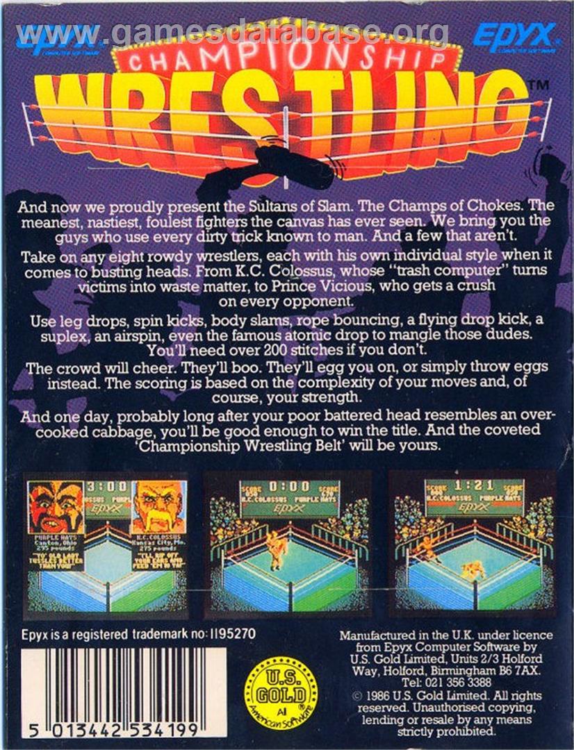 Championship Wrestling - Atari ST - Artwork - Box Back