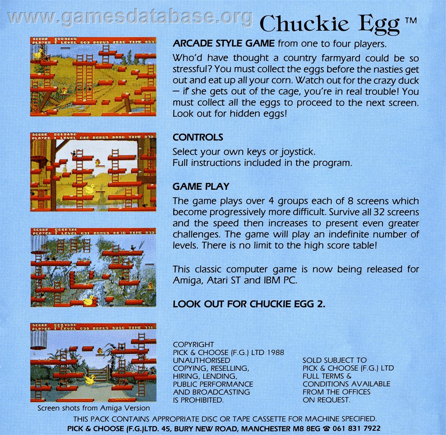 Chuckie Egg - Atari ST - Artwork - Box Back
