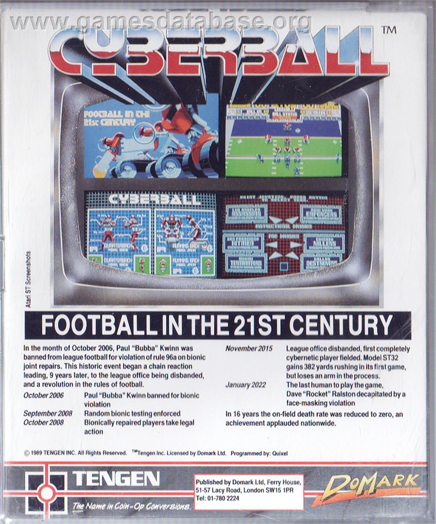 Cyberball - Atari ST - Artwork - Box Back