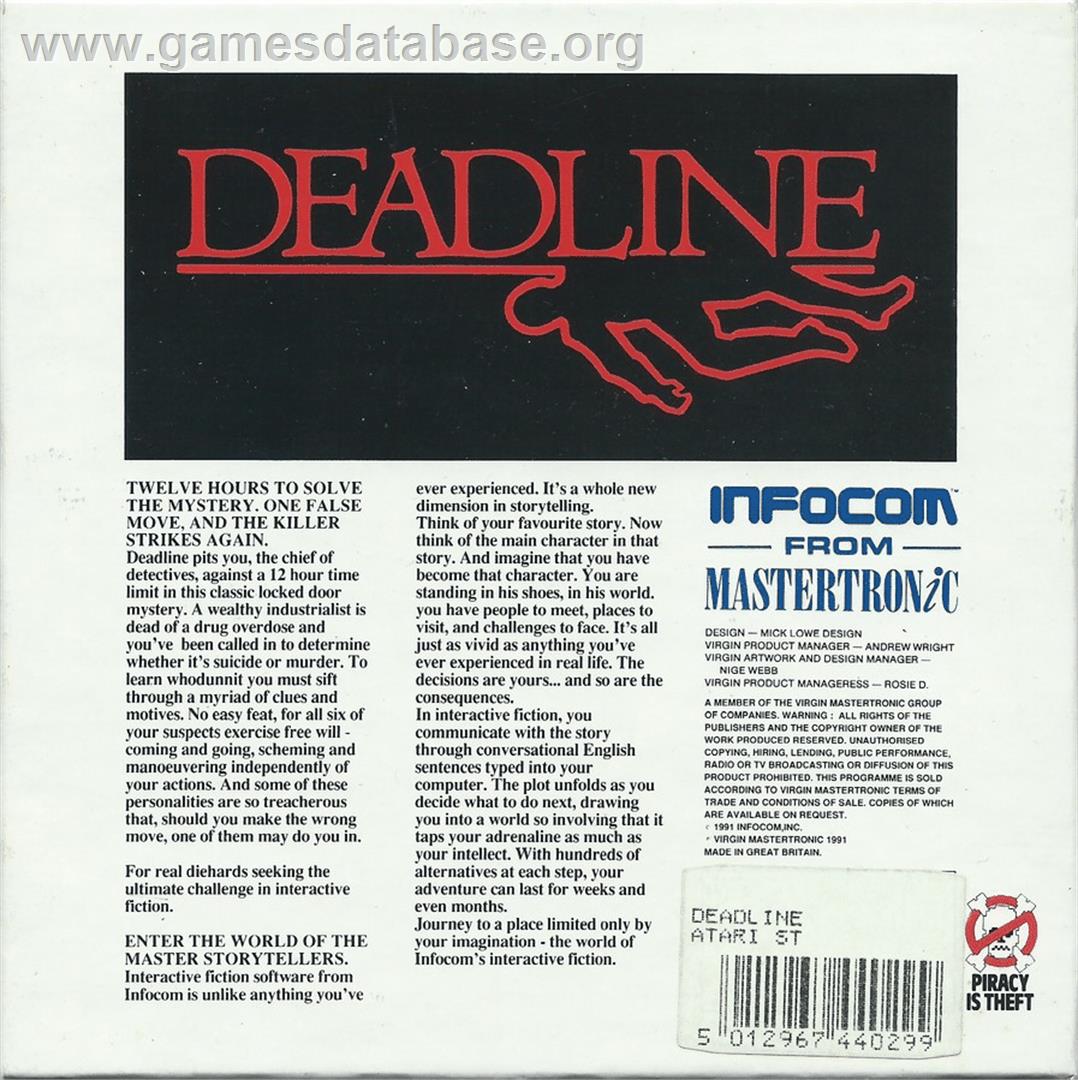 Deadline - Atari ST - Artwork - Box Back