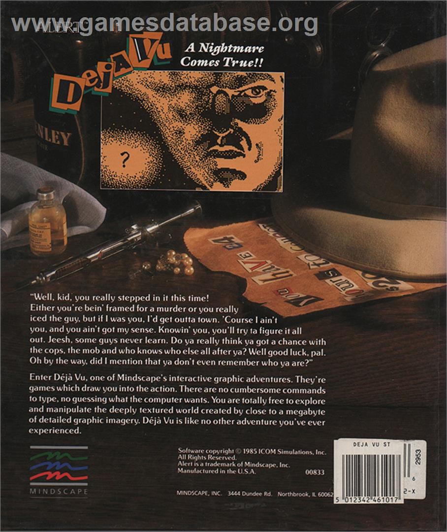 Deja Vu: A Nightmare Comes True - Atari ST - Artwork - Box Back