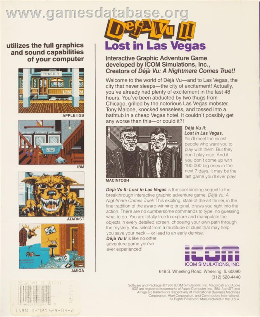 Deja Vu 2 - Lost in Las Vegas - Atari ST - Artwork - Box Back