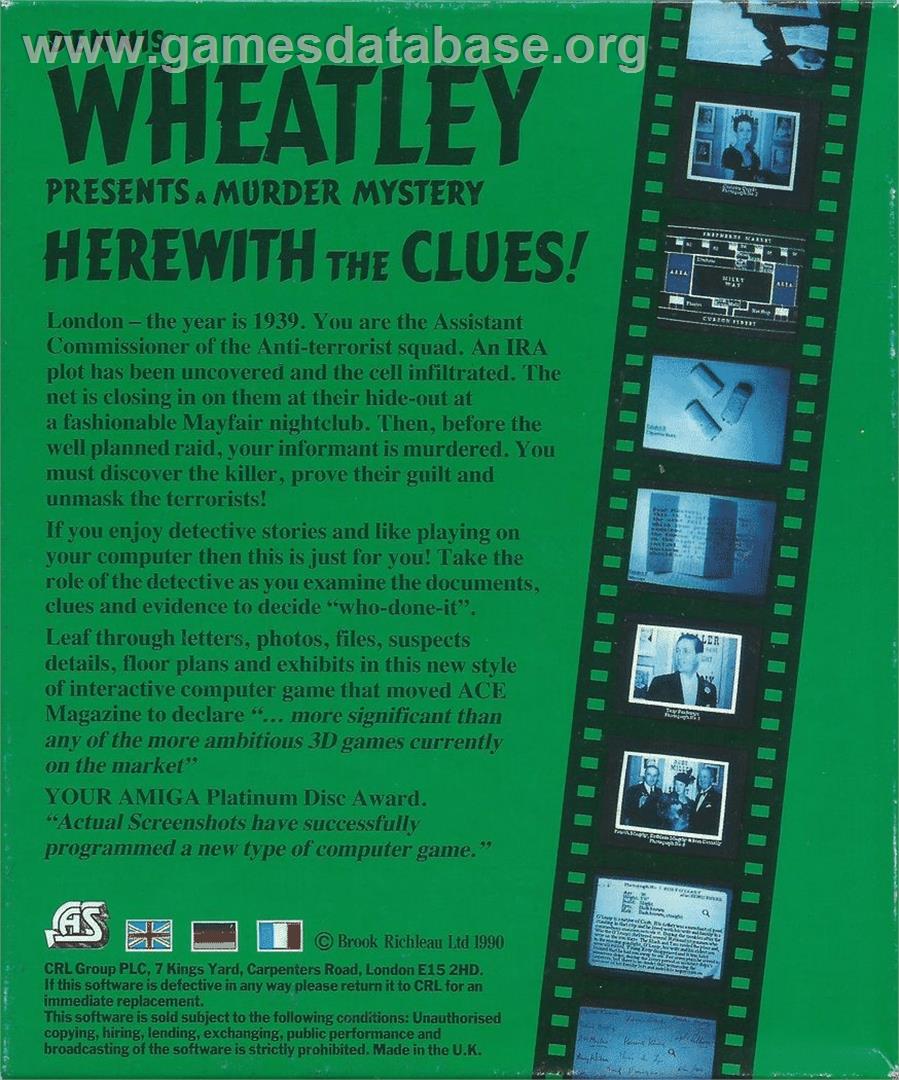 Dennis Wheatley Presents A Murder Mystery - Herewith The Clues! - Atari ST - Artwork - Box Back
