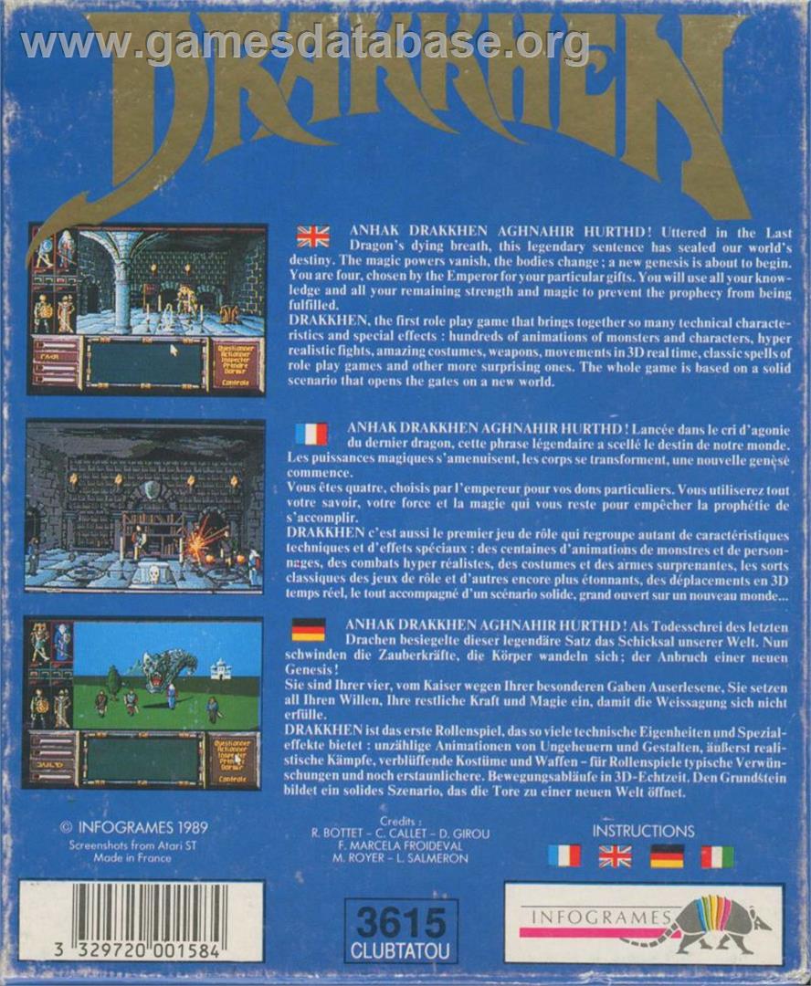 Drakkhen - Atari ST - Artwork - Box Back