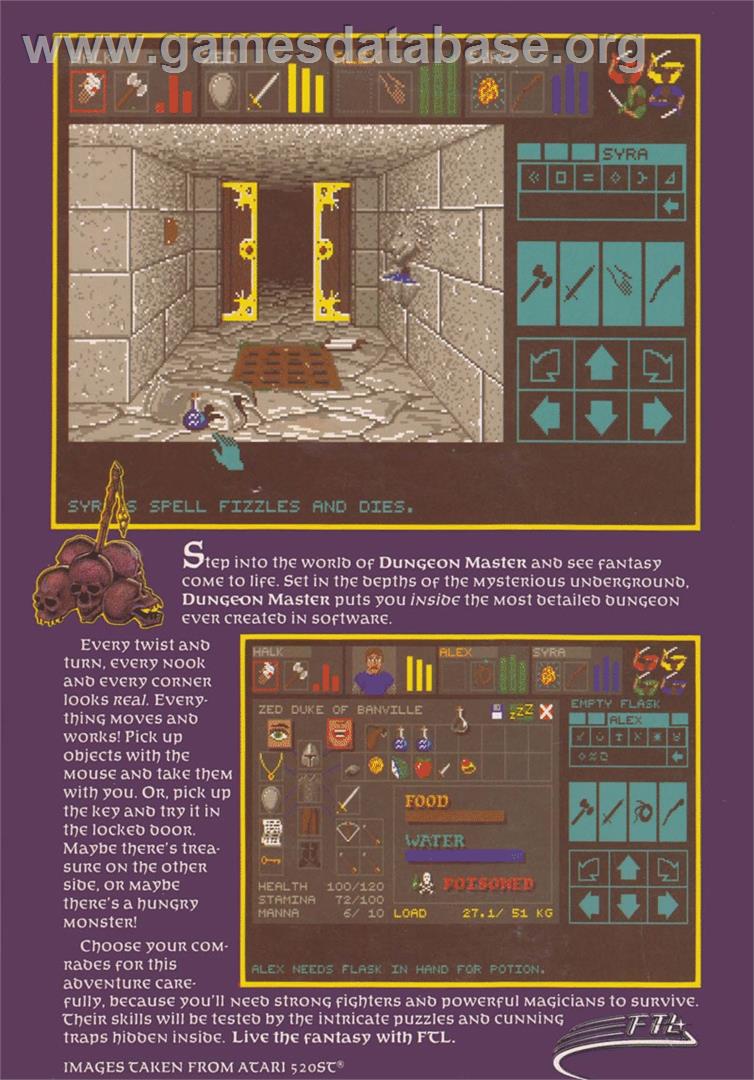 Dungeon Master - Atari ST - Artwork - Box Back