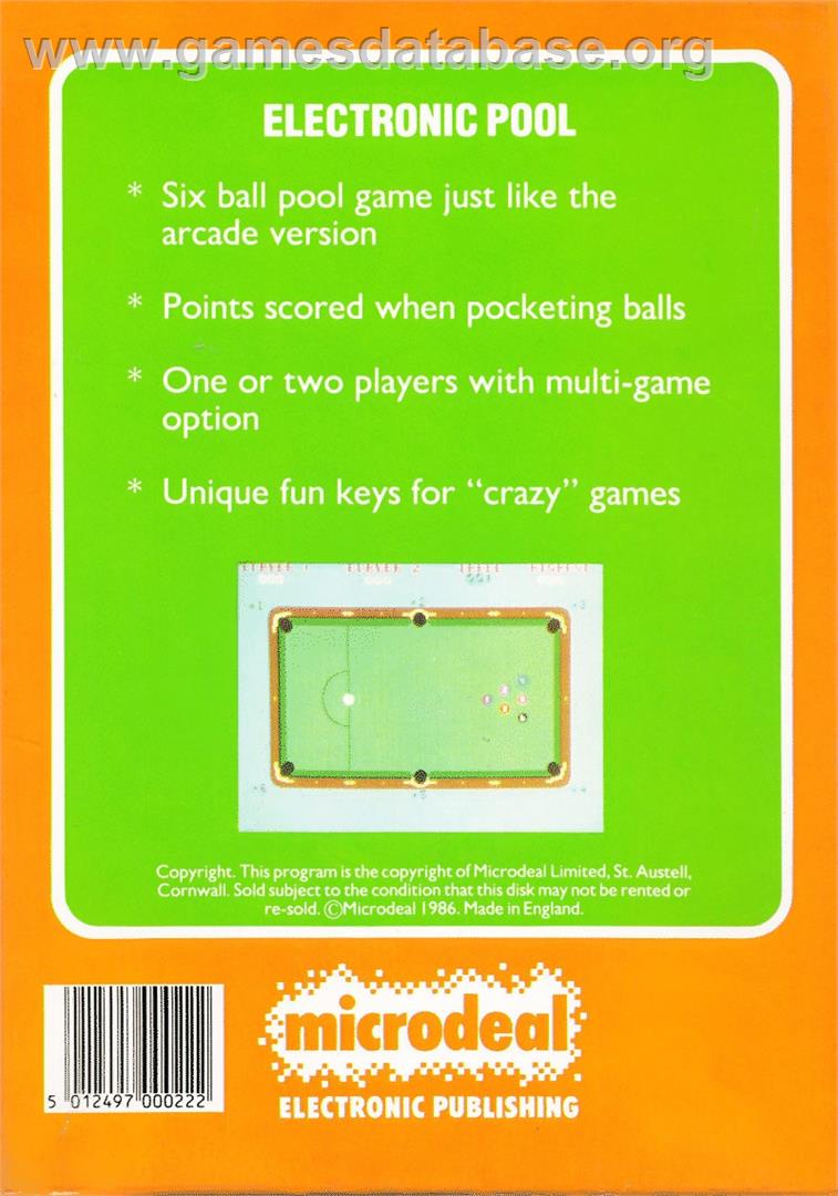 Electronic Pool - Atari ST - Artwork - Box Back