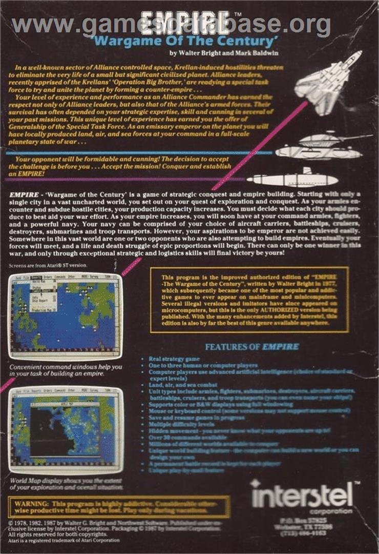 Empire: Wargame of the Century - Atari ST - Artwork - Box Back