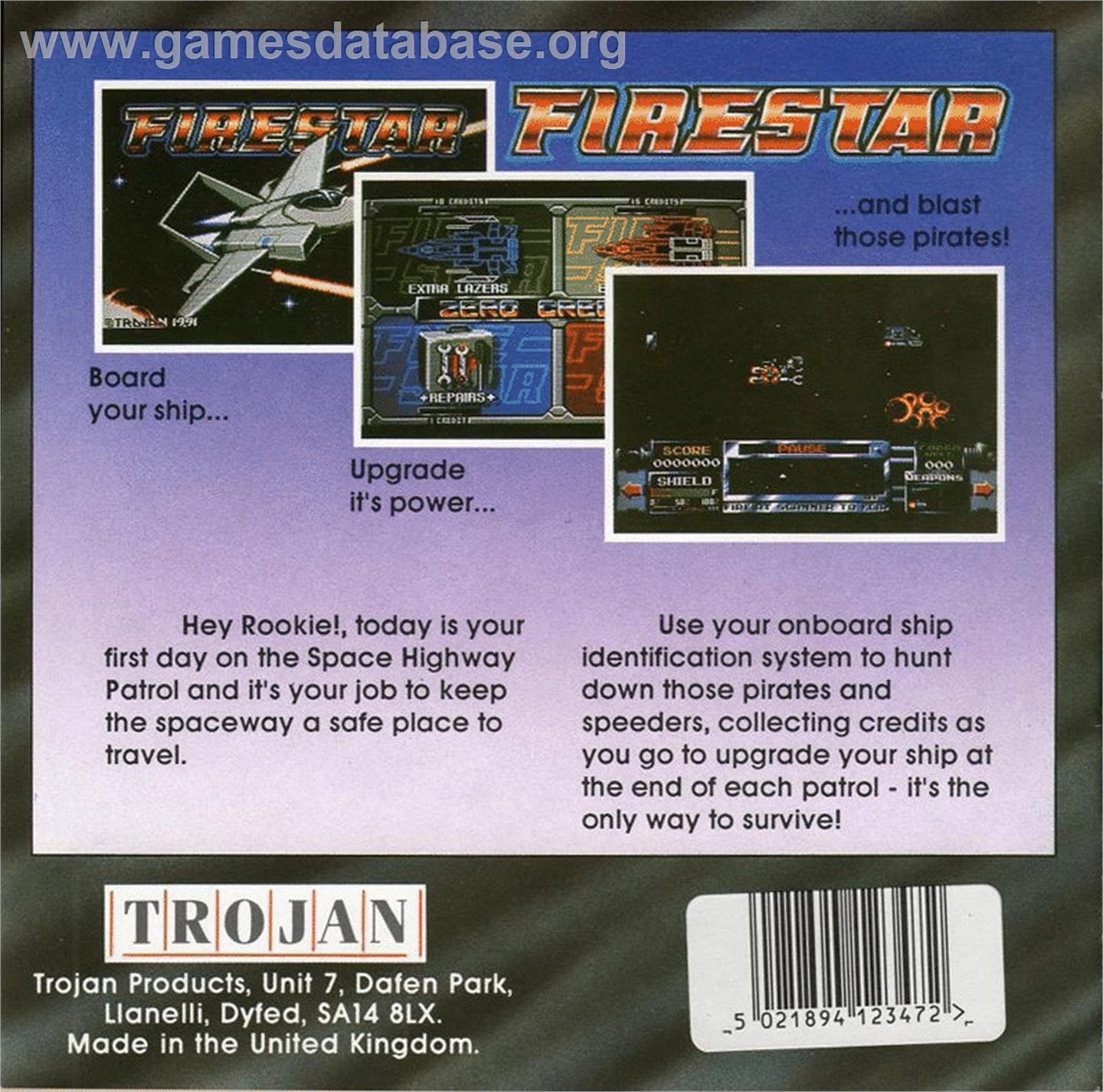 Firestar - Atari ST - Artwork - Box Back