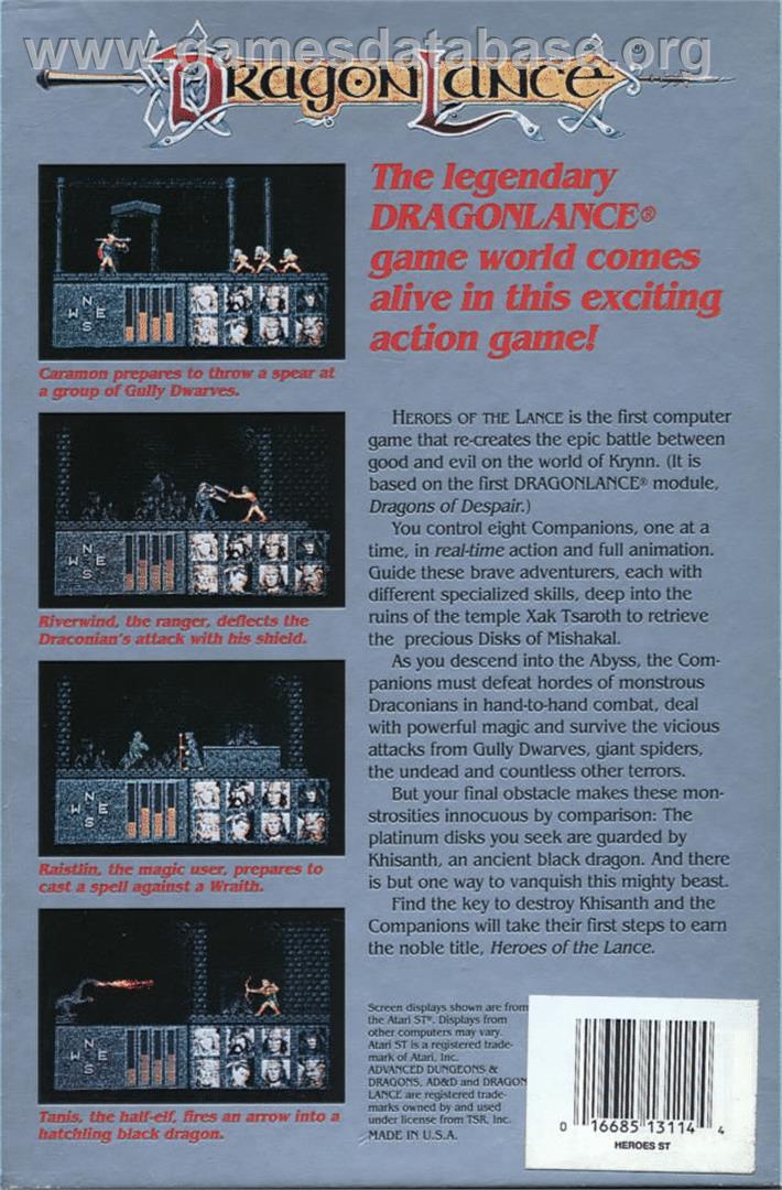 Heroes of the Lance - Atari ST - Artwork - Box Back