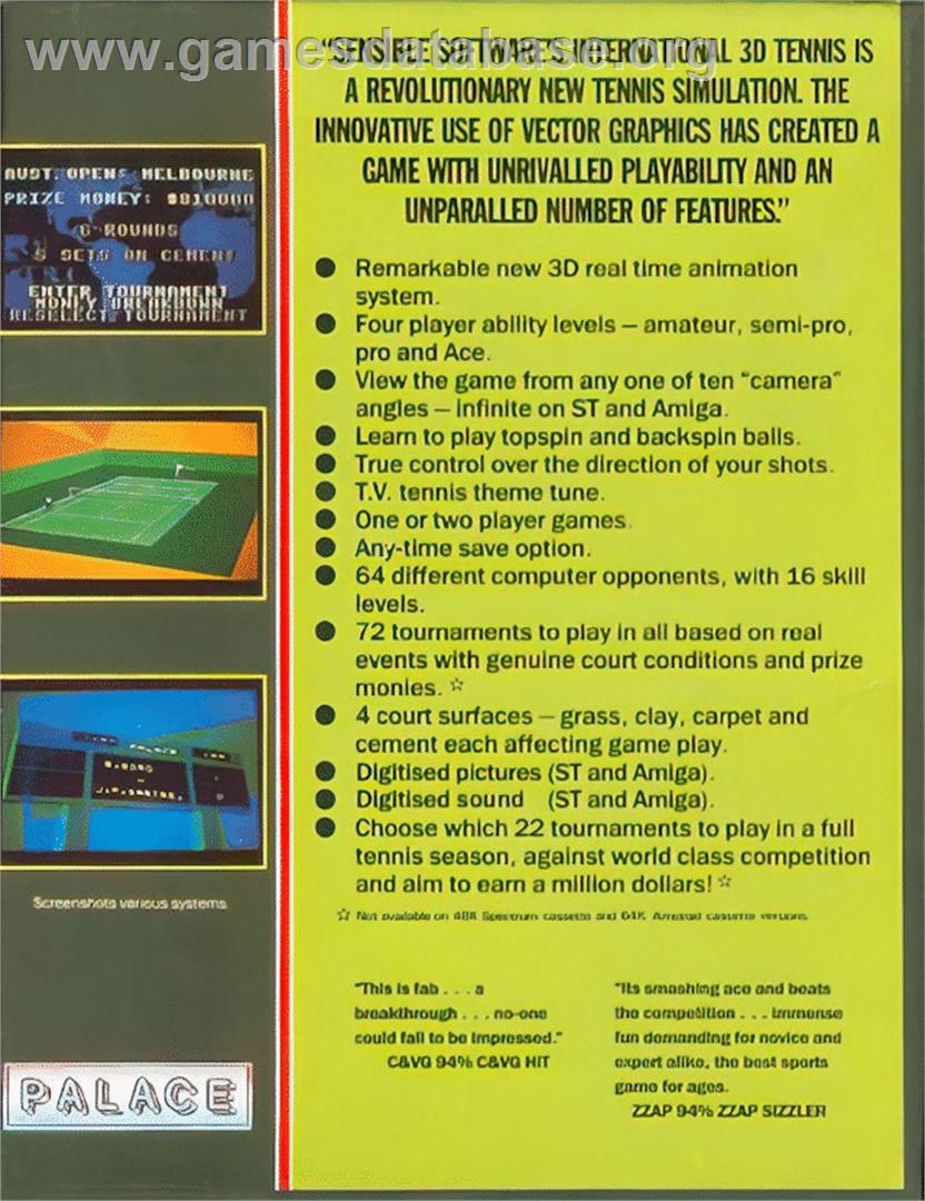 International 3D Tennis - Atari ST - Artwork - Box Back