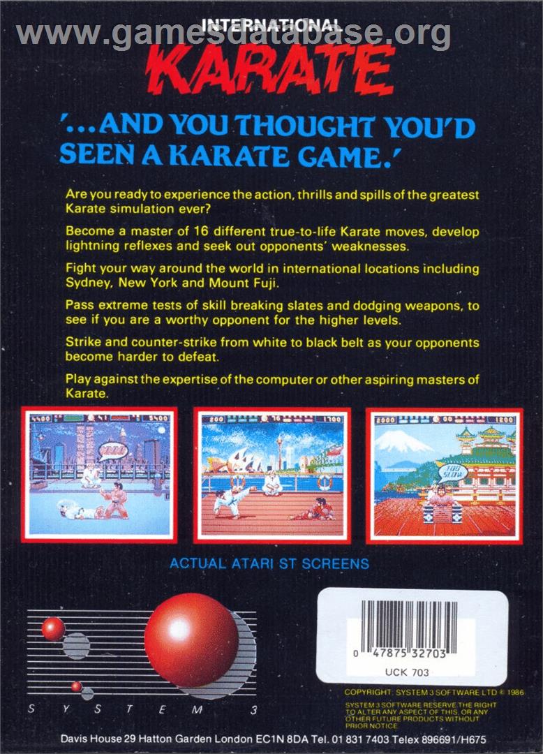International Karate Plus - Atari ST - Artwork - Box Back
