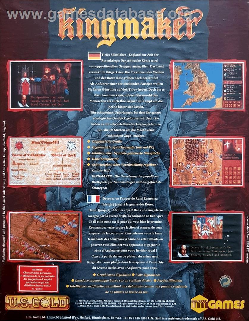 Kingmaker - The Quest for The Crown - Atari ST - Artwork - Box Back