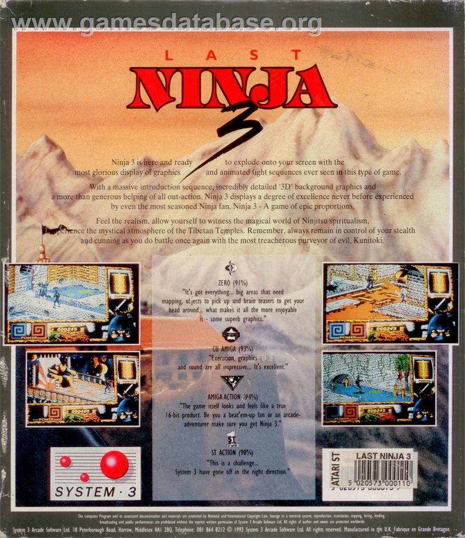 Last Ninja 3 - Atari ST - Artwork - Box Back