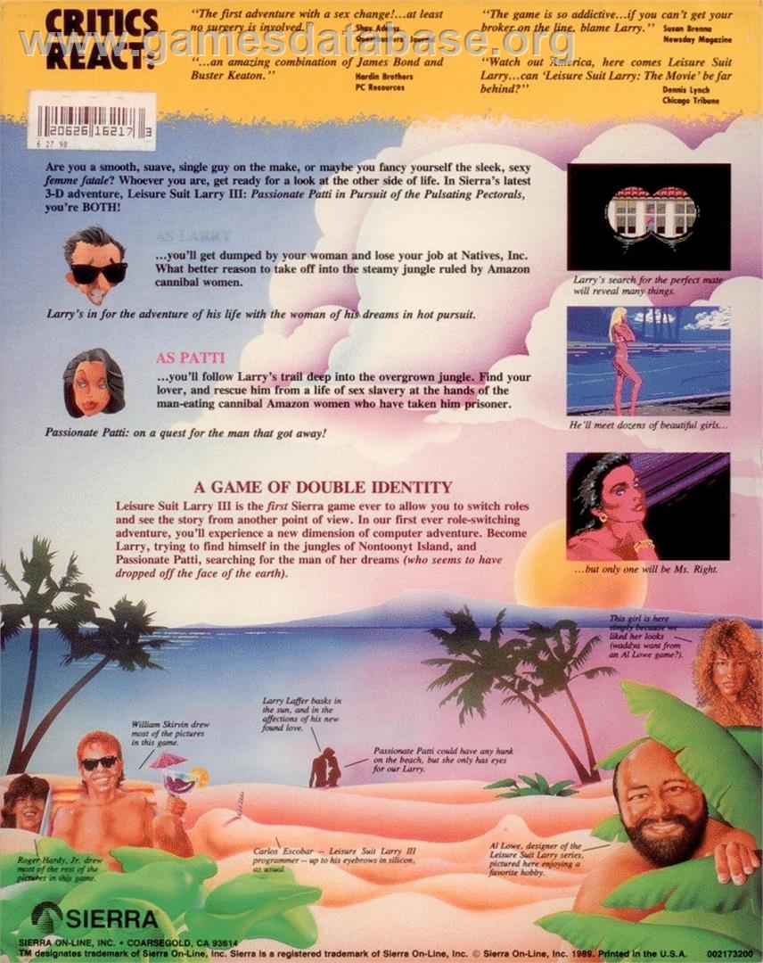 Leisure Suit Larry 3: Passionate Patti in Pursuit of the Pulsating Pectorals - Atari ST - Artwork - Box Back