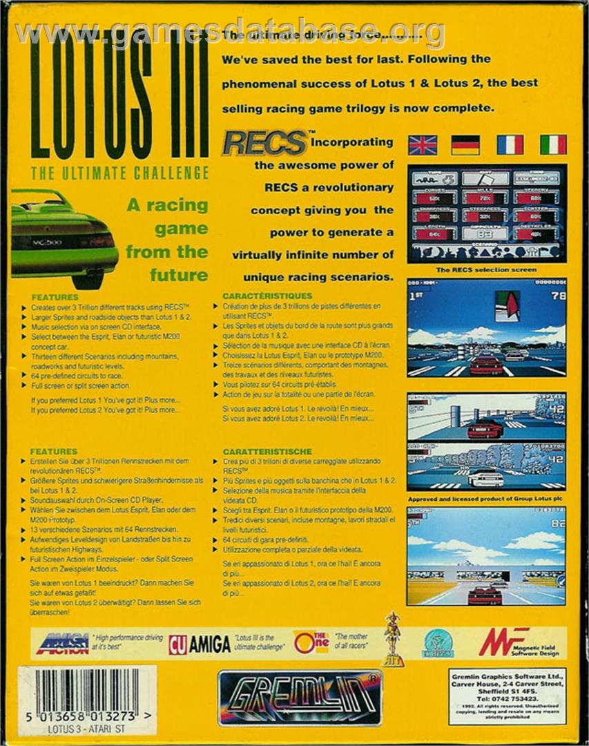 Lotus: The Ultimate Challenge - Atari ST - Artwork - Box Back