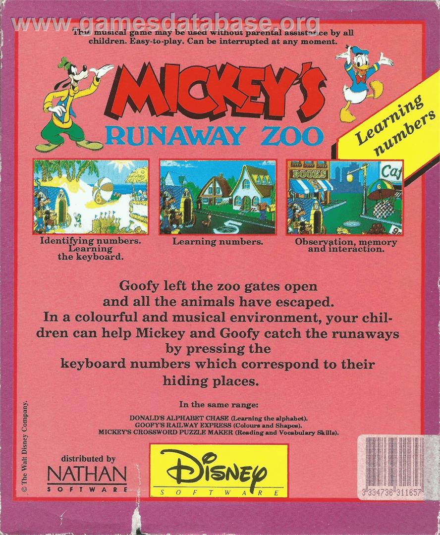 Mickey's Runaway Zoo - Atari ST - Artwork - Box Back