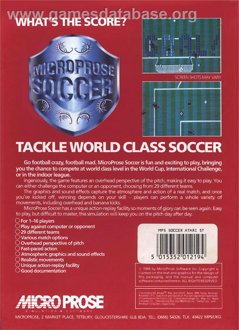 Microprose Pro Soccer - Atari ST - Artwork - Box Back