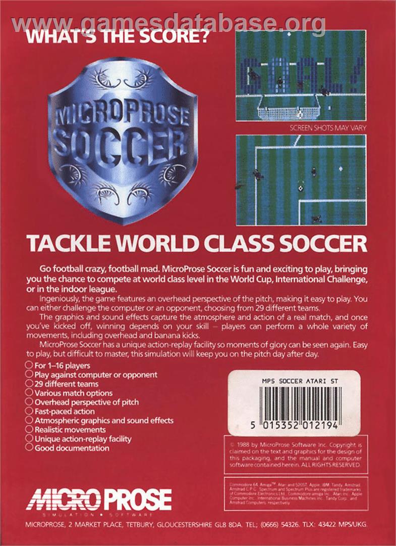 Microprose Soccer - Atari ST - Artwork - Box Back