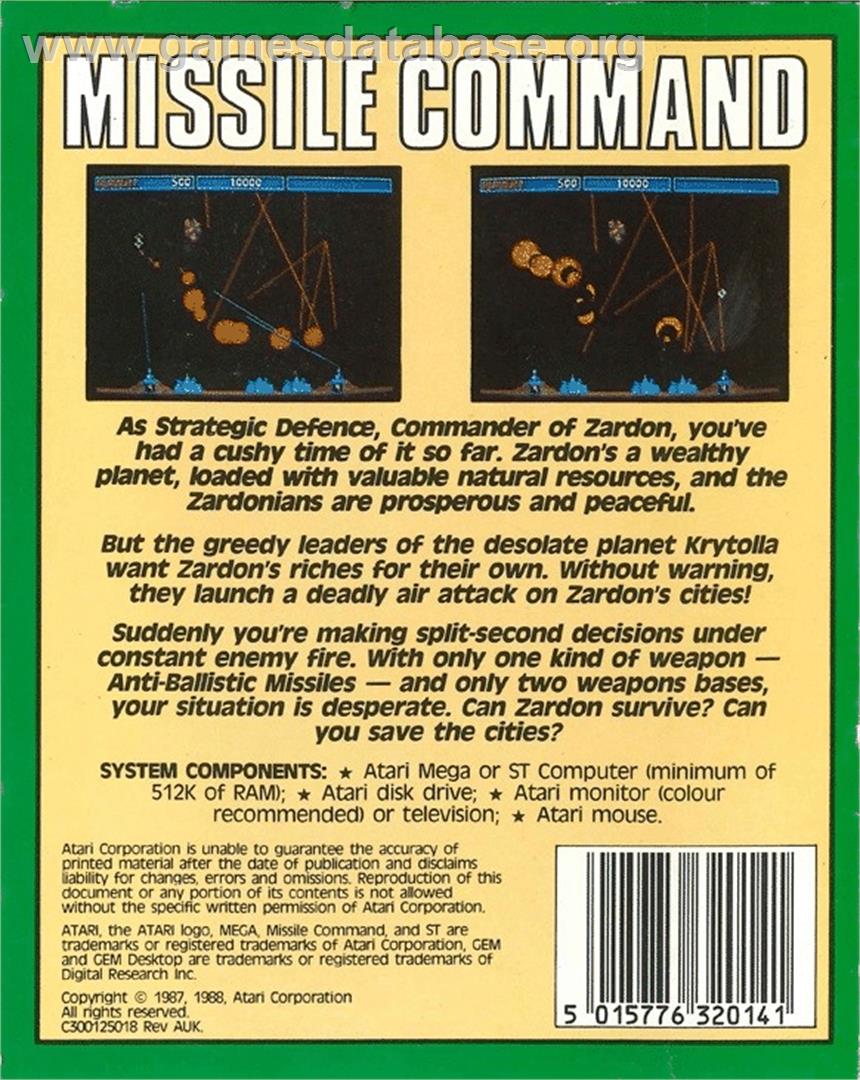 Missile Command - Atari ST - Artwork - Box Back