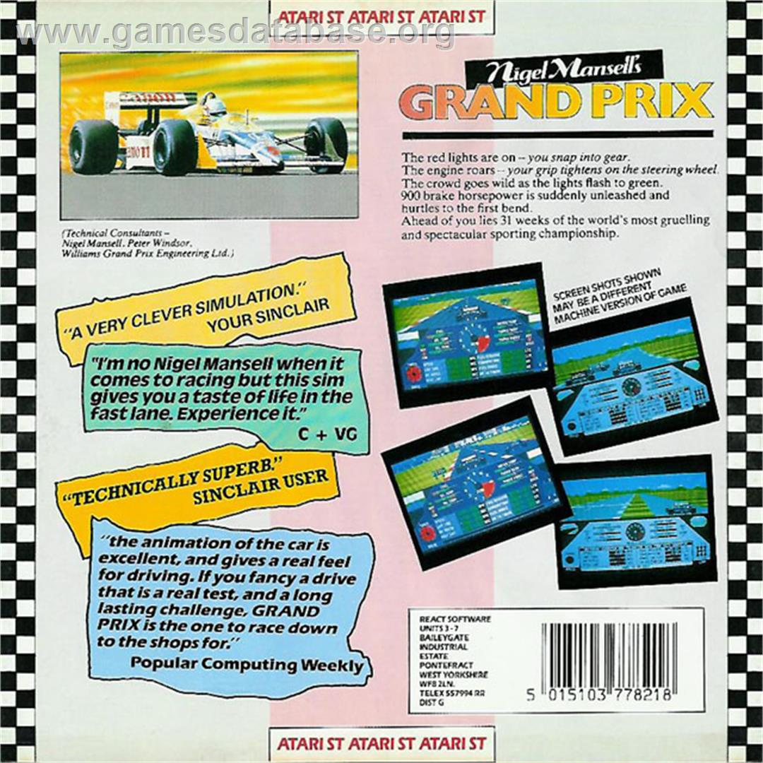 Nigel Mansell's Grand Prix - Atari ST - Artwork - Box Back