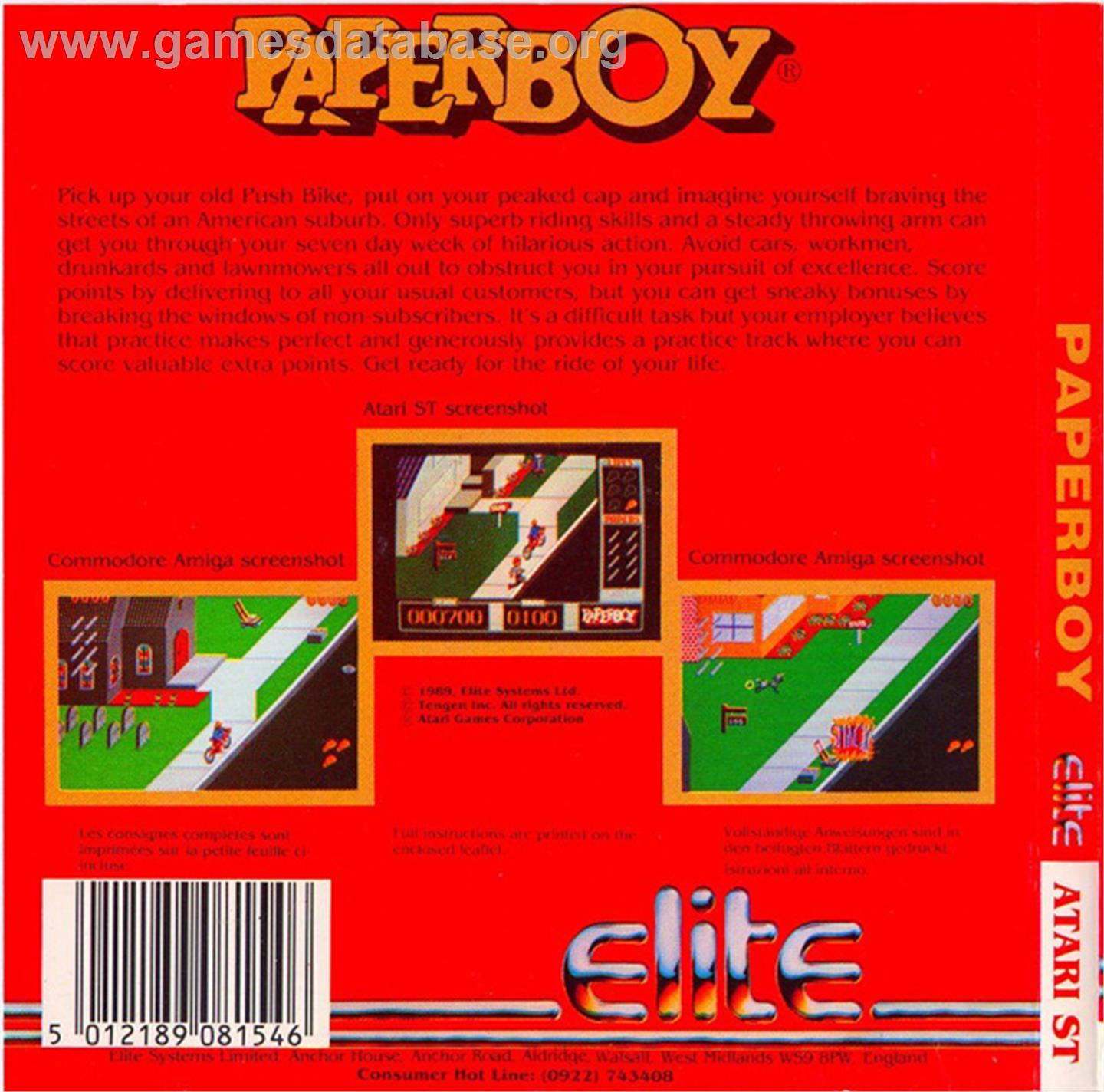 Paperboy - Atari ST - Artwork - Box Back