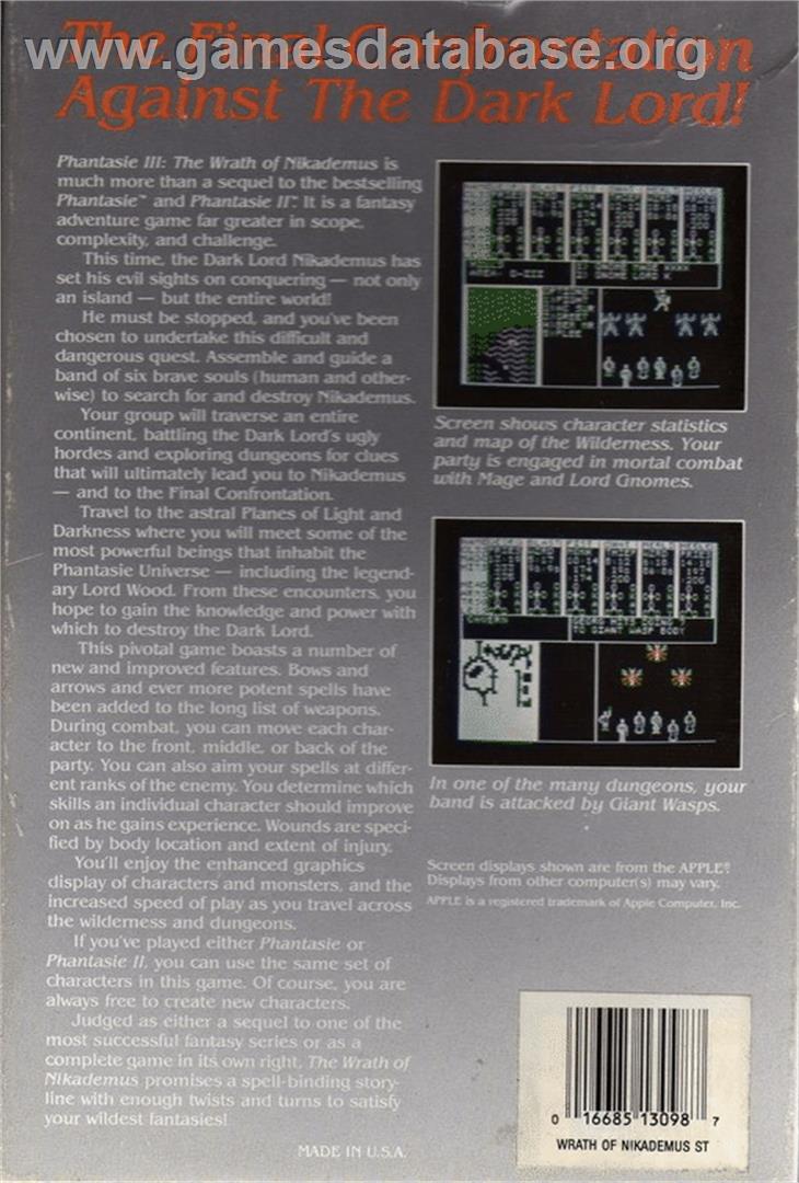 Phantasie 3 - The Wrath Of Nikademus - Atari ST - Artwork - Box Back