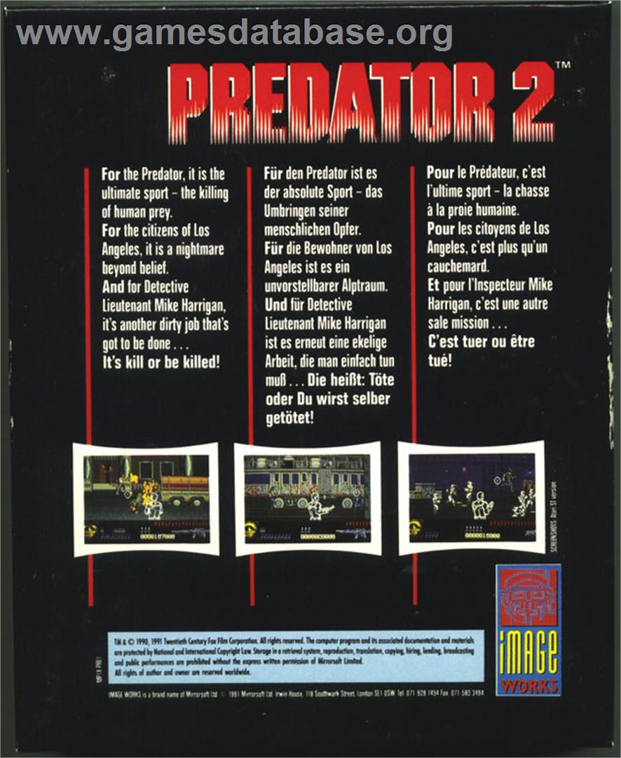 Predator 2 - Atari ST - Artwork - Box Back
