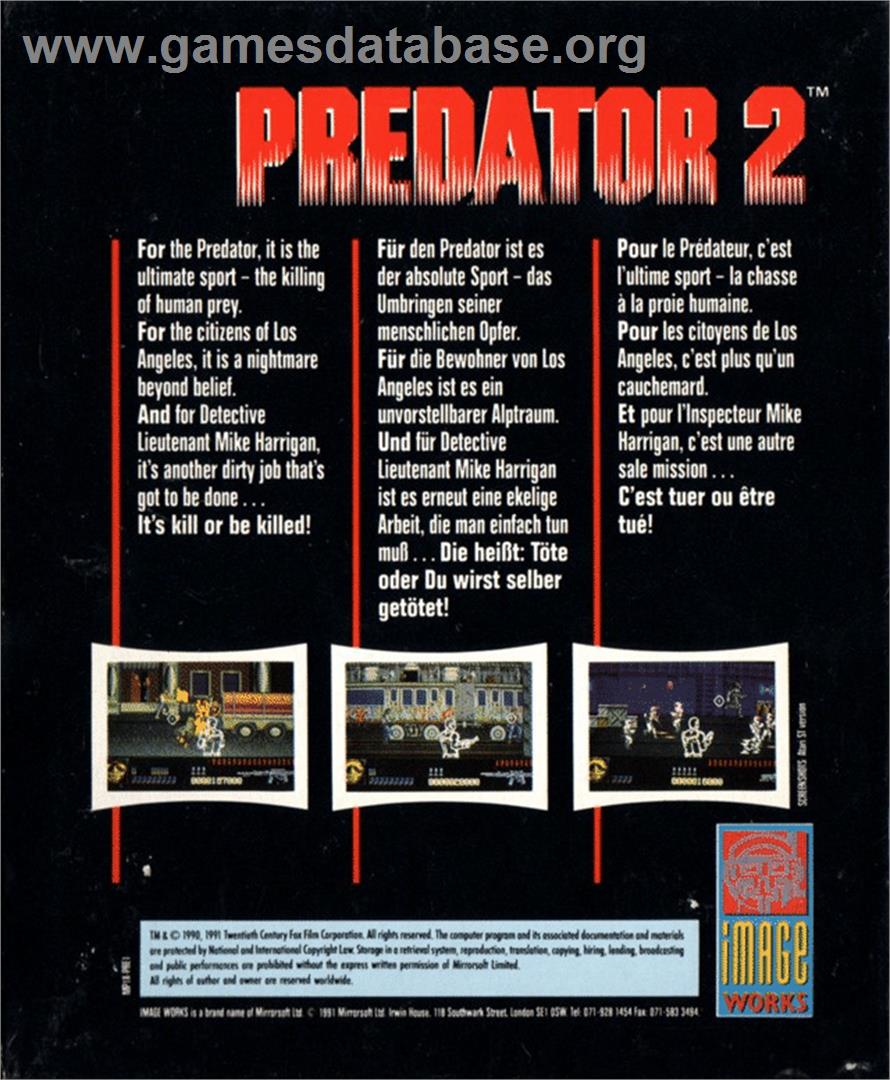 Predator 2 - Atari ST - Artwork - Box Back