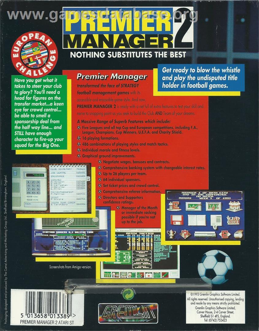 Premier Manager 2 - Atari ST - Artwork - Box Back