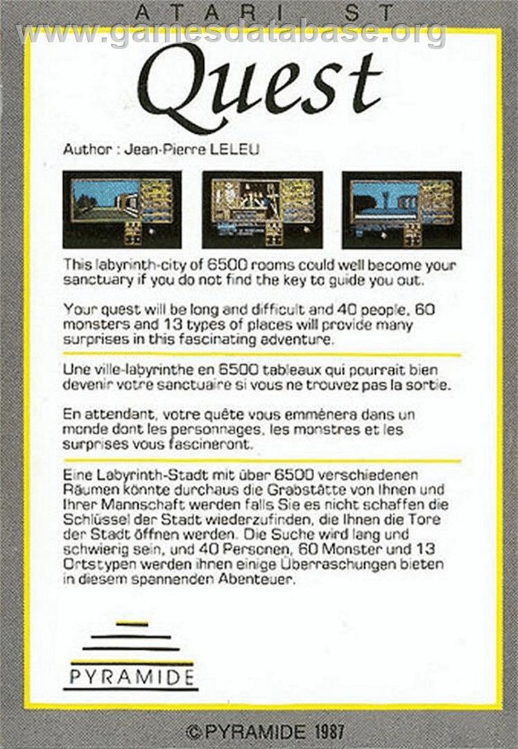 Quest - Atari ST - Artwork - Box Back