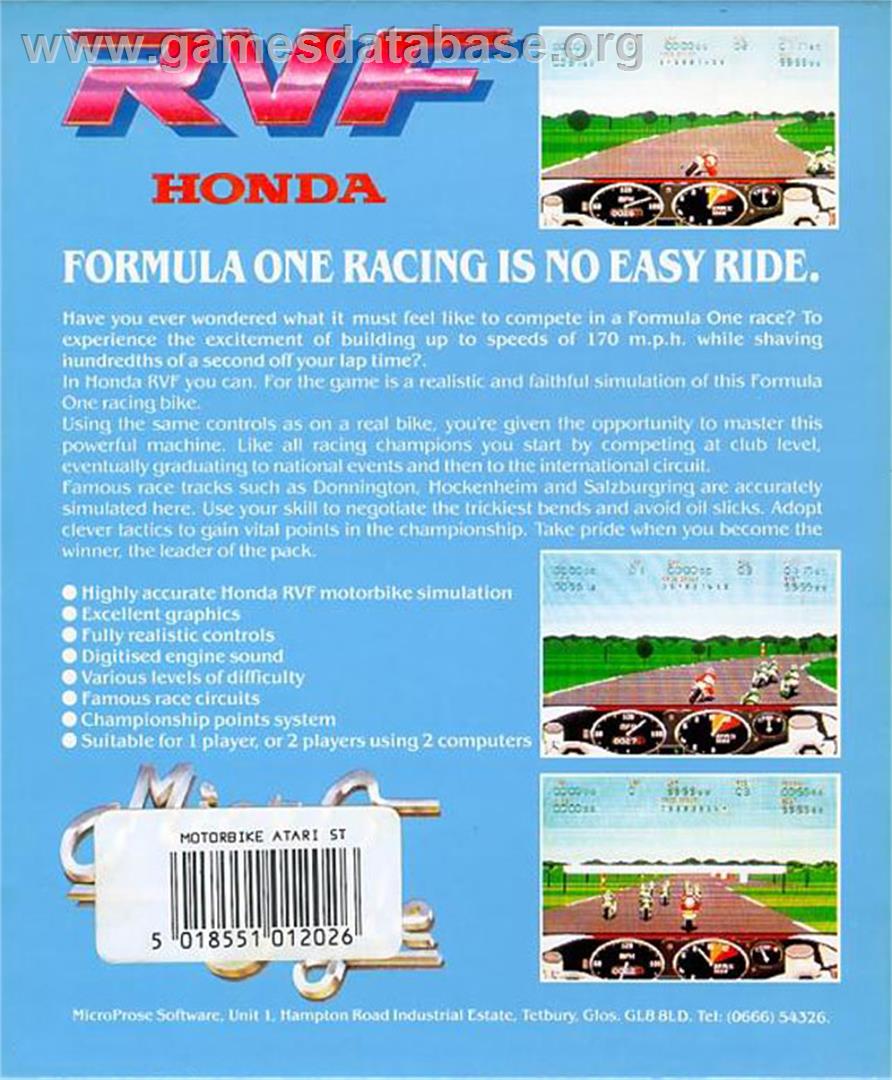 RVF Honda - Atari ST - Artwork - Box Back