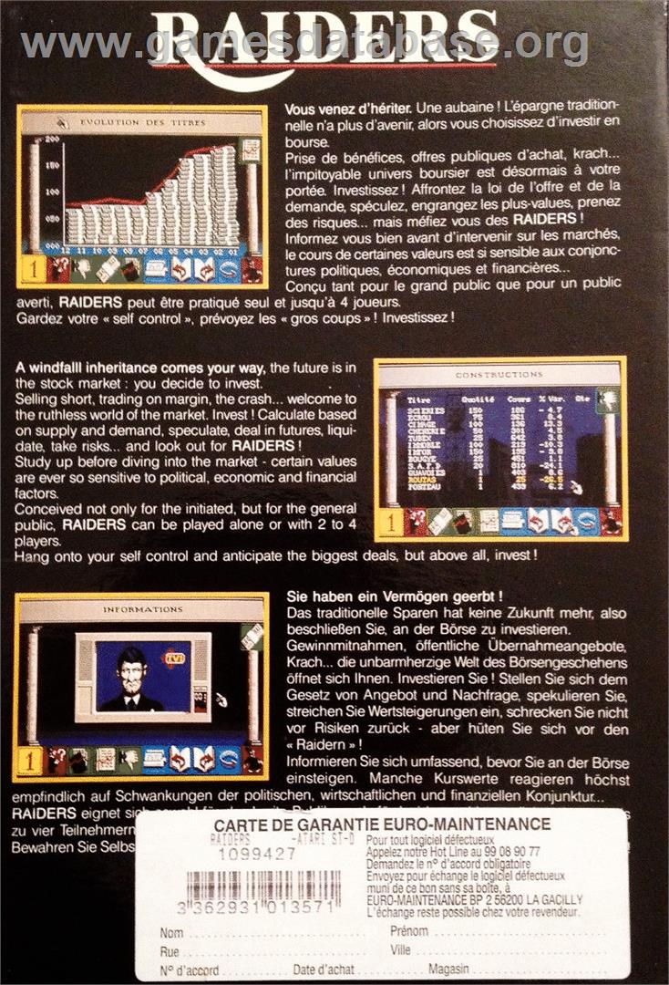 Raiders - Atari ST - Artwork - Box Back