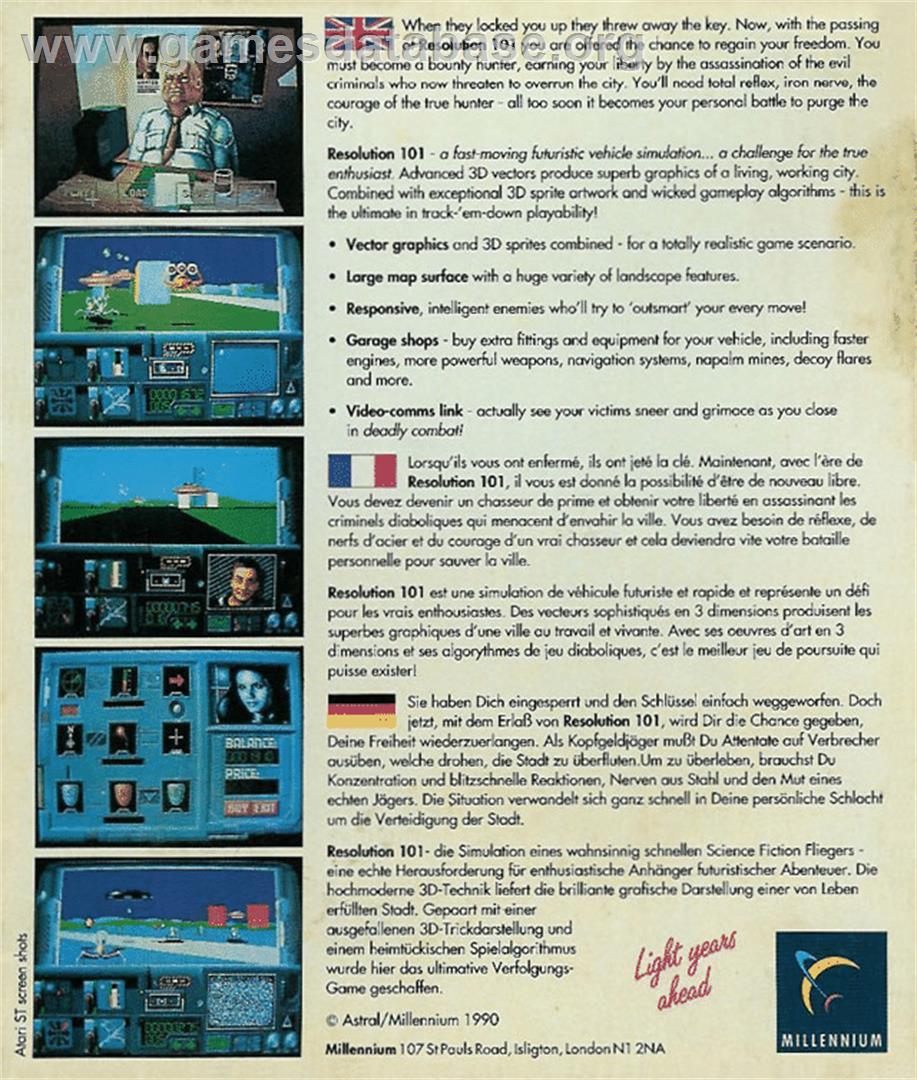 Resolution 101 - Atari ST - Artwork - Box Back