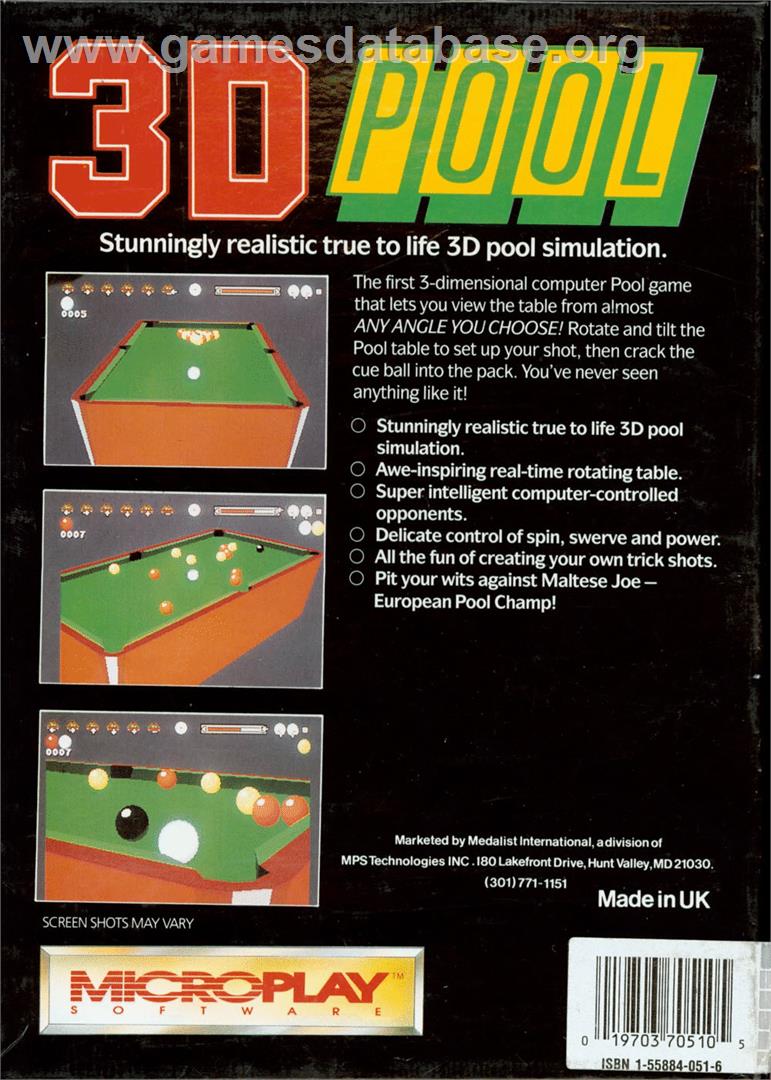 Sharkey's 3D Pool - Atari ST - Artwork - Box Back