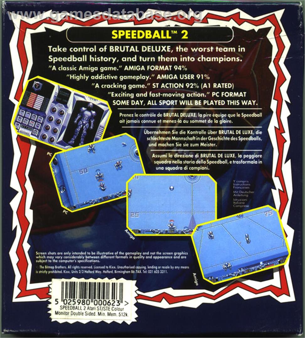Speedball 2: Brutal Deluxe - Atari ST - Artwork - Box Back