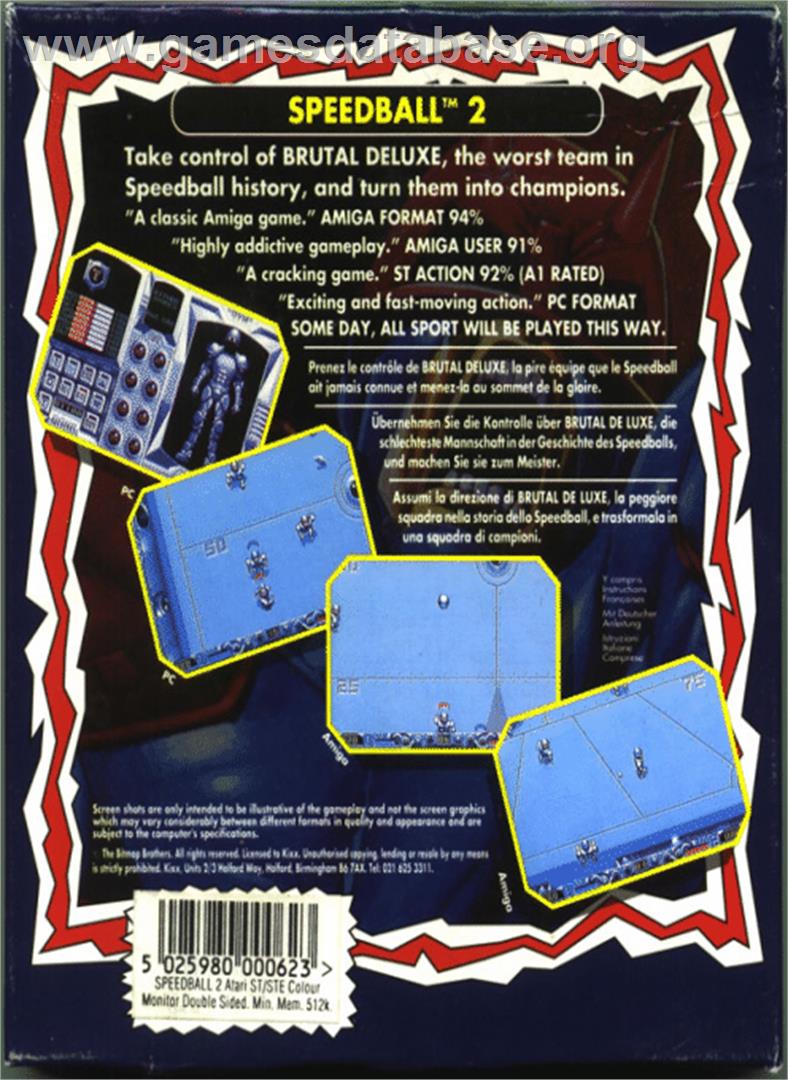 Speedball 2 - Brutal Deluxe - Atari ST - Artwork - Box Back