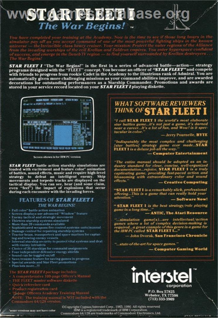 Star Fleet I: The War Begins - Atari ST - Artwork - Box Back