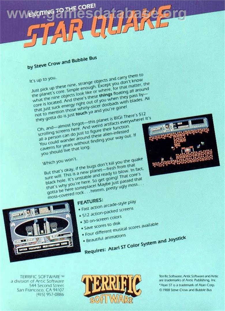 Star Quake - Atari ST - Artwork - Box Back