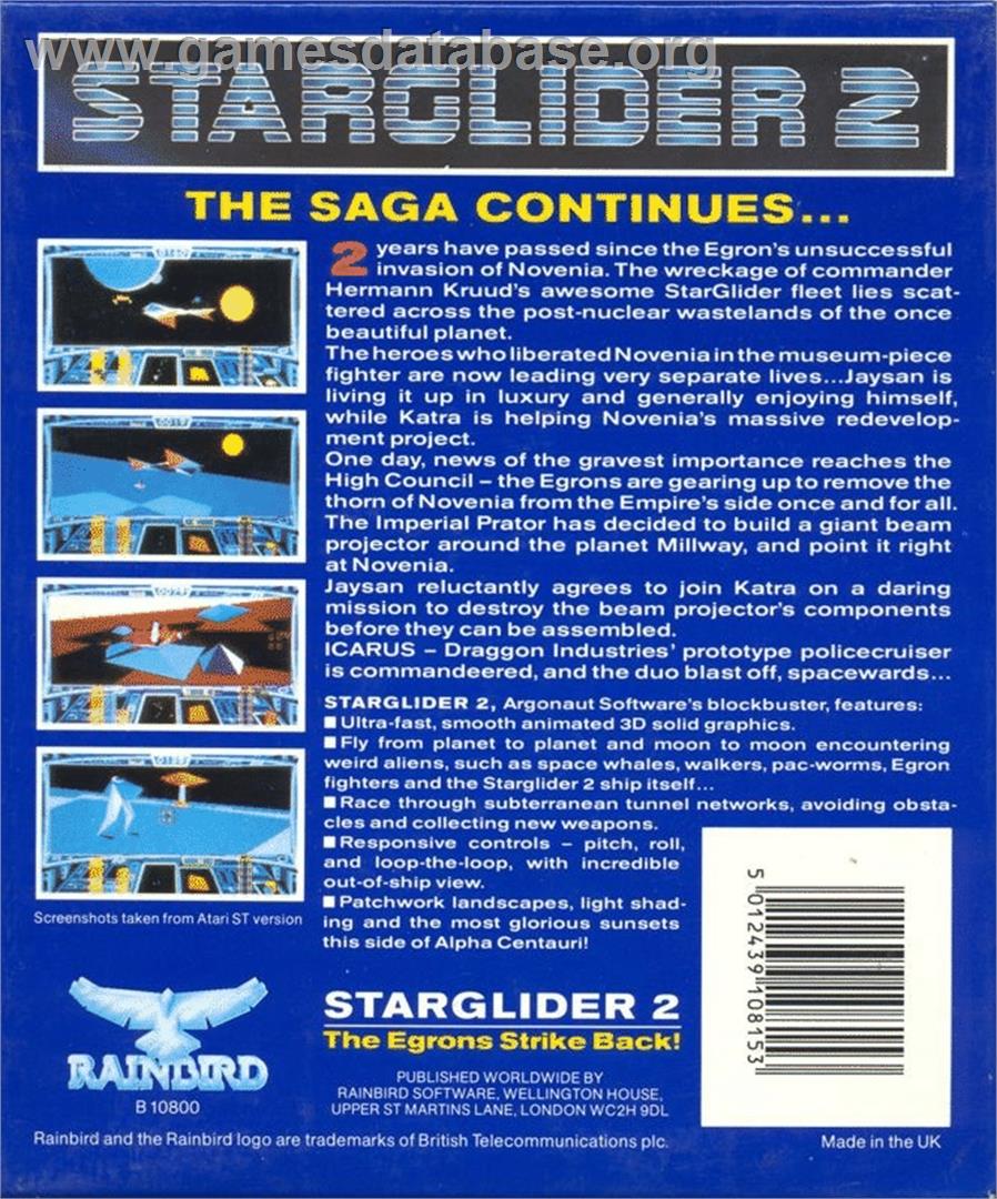 Starglider 2 - Atari ST - Artwork - Box Back