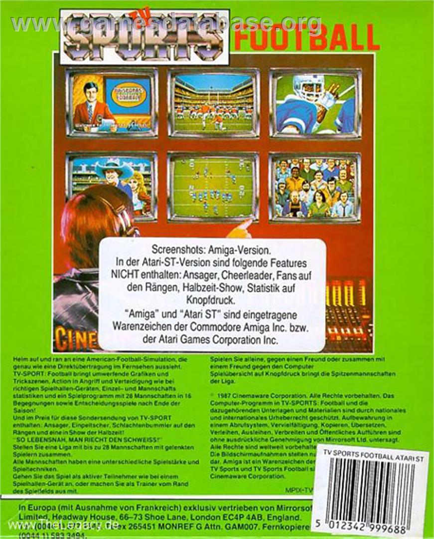TV Sports Football - Atari ST - Artwork - Box Back