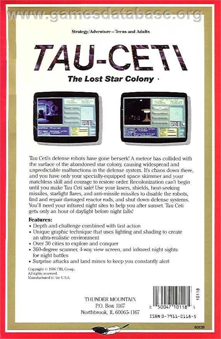 Tau Ceti - Atari ST - Artwork - Box Back