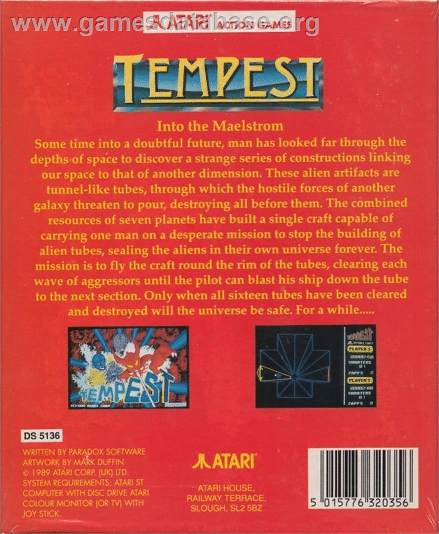 Tempest - Atari ST - Artwork - Box Back
