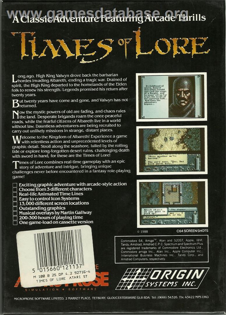 Times Of Lore - Atari ST - Artwork - Box Back