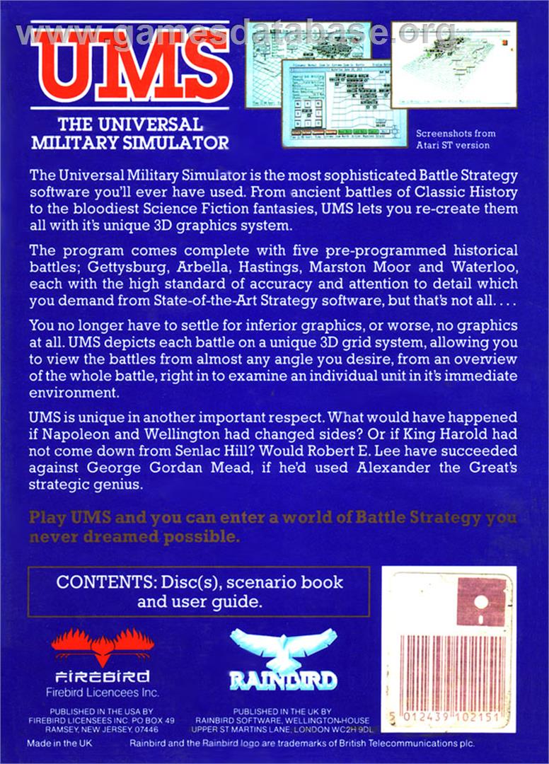 UMS: The Universal Military Simulator - Atari ST - Artwork - Box Back